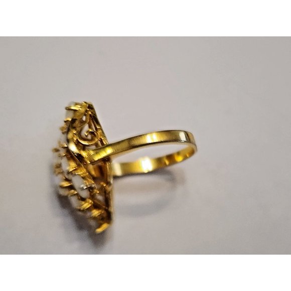 Faux Opal Cubic Zirconia CZ Gold Plated Cocktail Ring Sz 7 - Picture 3 of 7